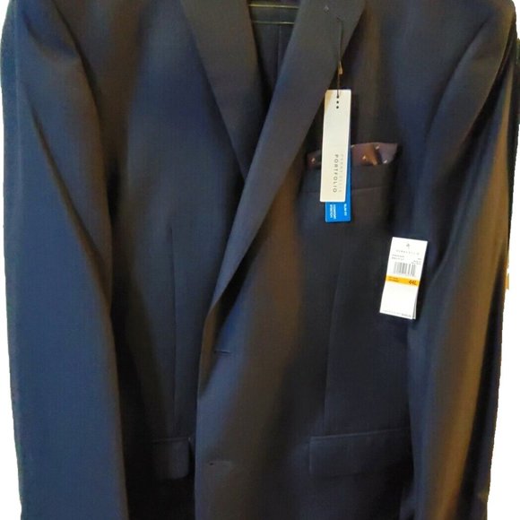 Perry Ellis Portfolio Dark Blue Stripe 3 Piece Suit Slim...
